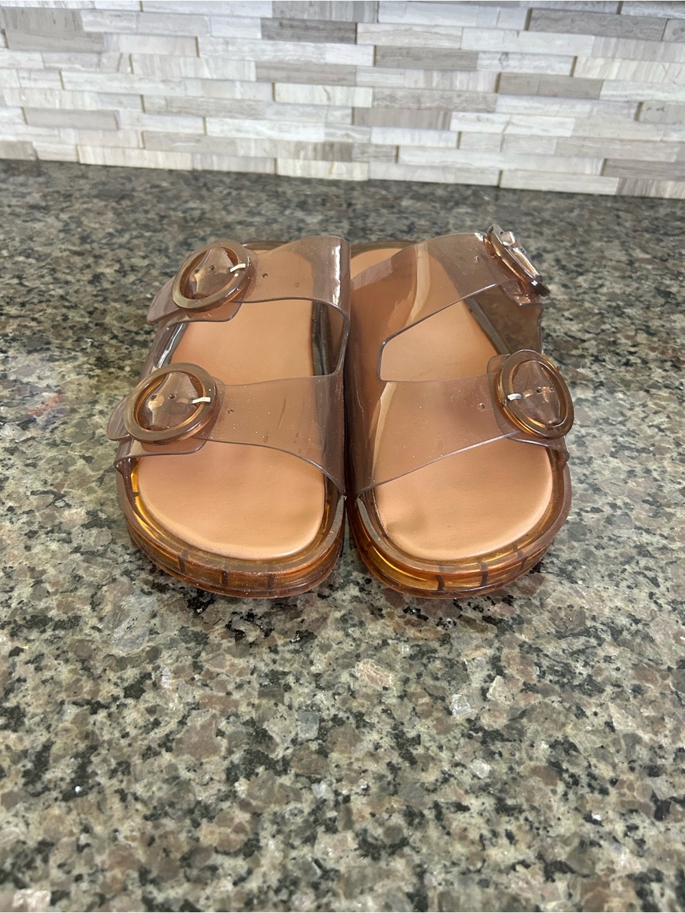 Shade & Shore Translucent Amber Double-Buckle Slide Sandals - Women